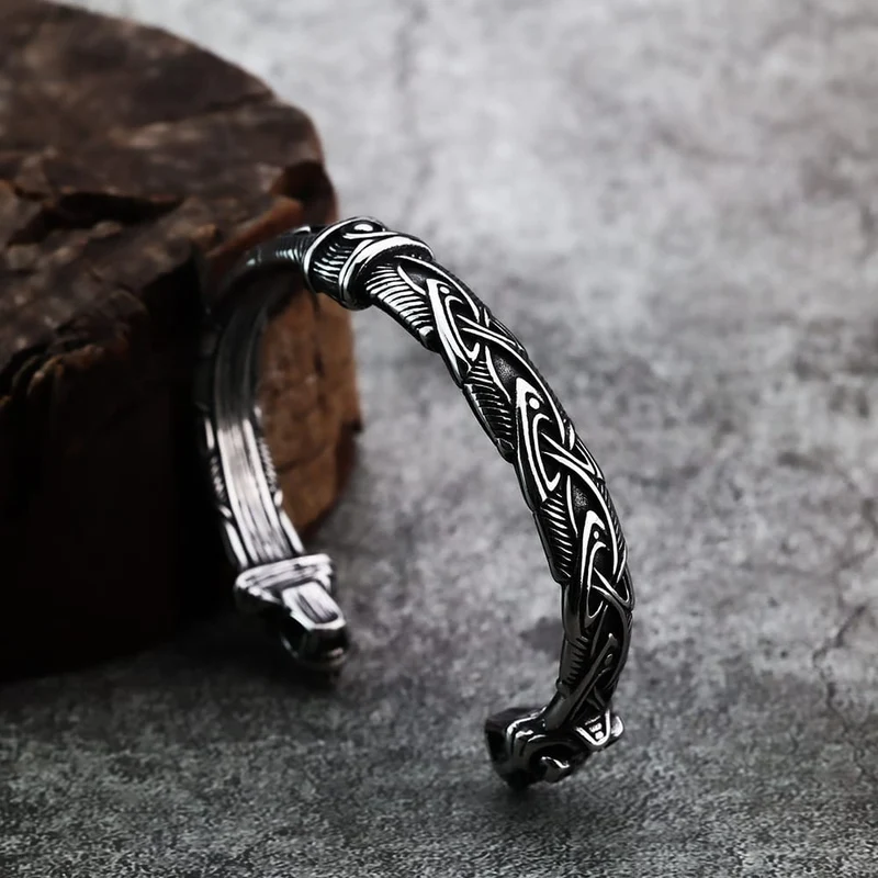 Offenes Armband mit Punk-Wolfskopf-Motiv für Herren