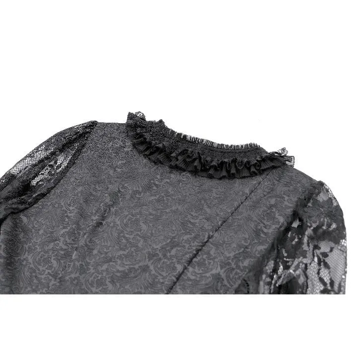 Gothic-Damen-Top mit Schnürung, Rüschen, Blumenmuster und Bischofsärmeln