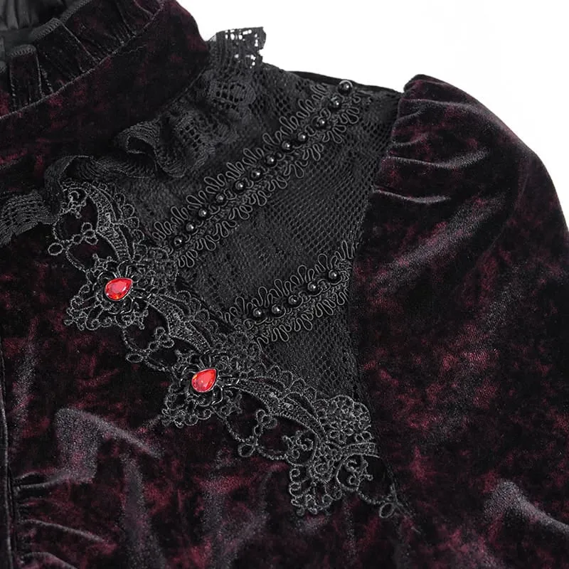 Gothic-Bluse aus Samt für Damen mit Schnürung und langen Ärmeln