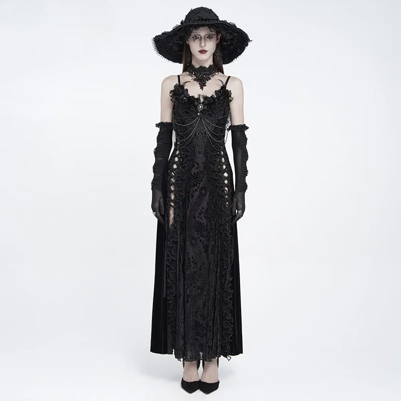 Gothic-Brautkleid für Damen mit Blumenmuster, seitlicher Schnürung, Perlenbesatz, Rüschen und Kettenverzierungen