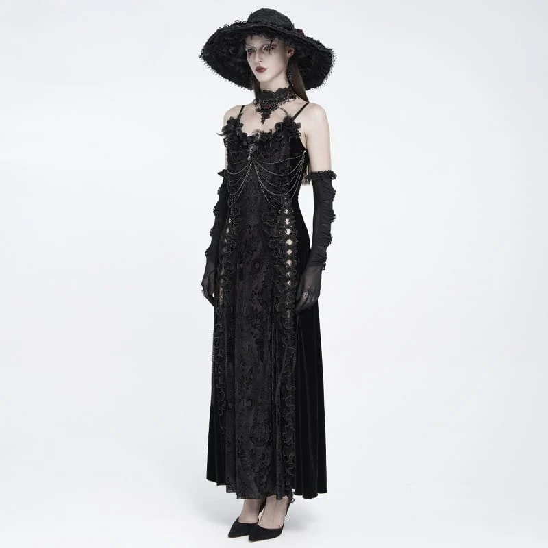 Gothic-Brautkleid für Damen mit Blumenmuster, seitlicher Schnürung, Perlenbesatz, Rüschen und Kettenverzierungen