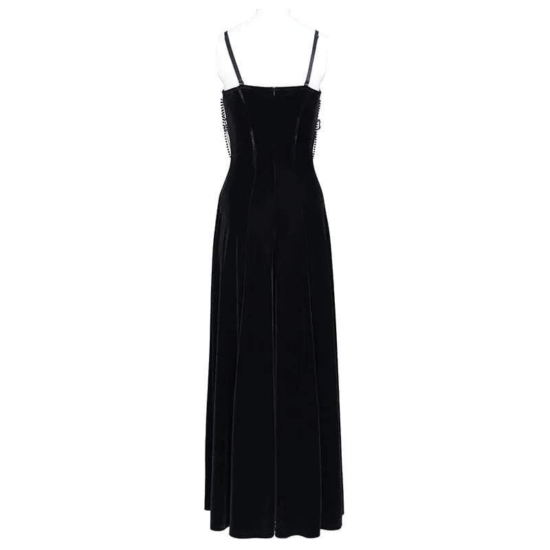 Gothic-Brautkleid für Damen mit Blumenmuster, seitlicher Schnürung, Perlenbesatz, Rüschen und Kettenverzierungen