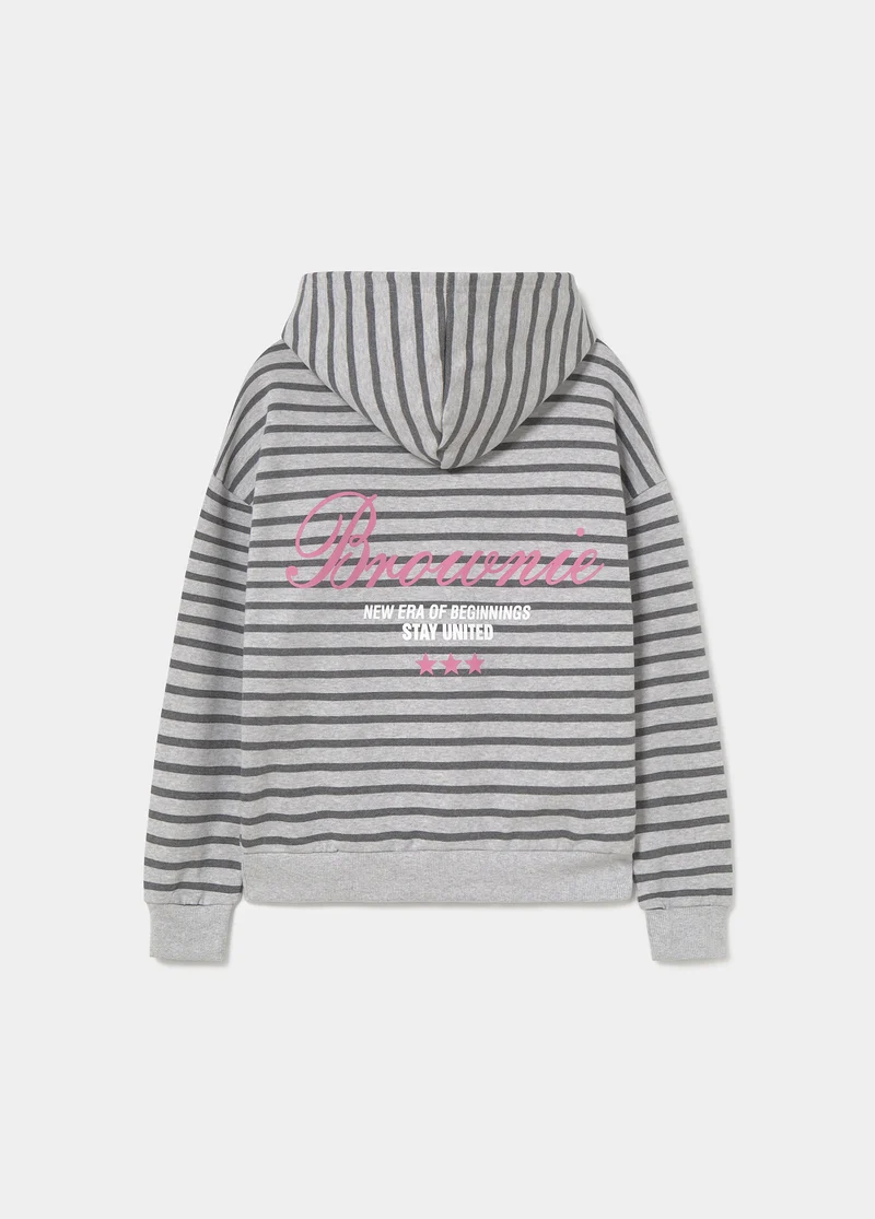 Striped zip-up sweatshirt with embroidery