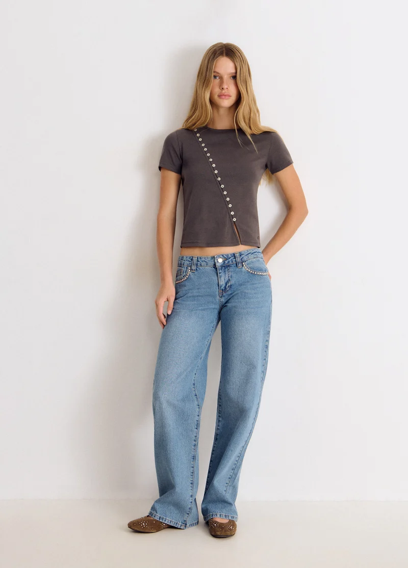 Ribbed button-up T-shirt