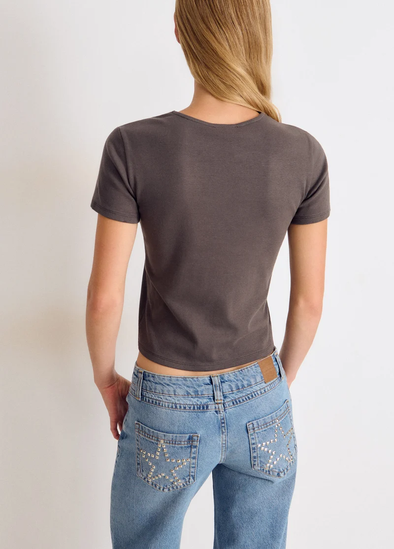 Ribbed button-up T-shirt