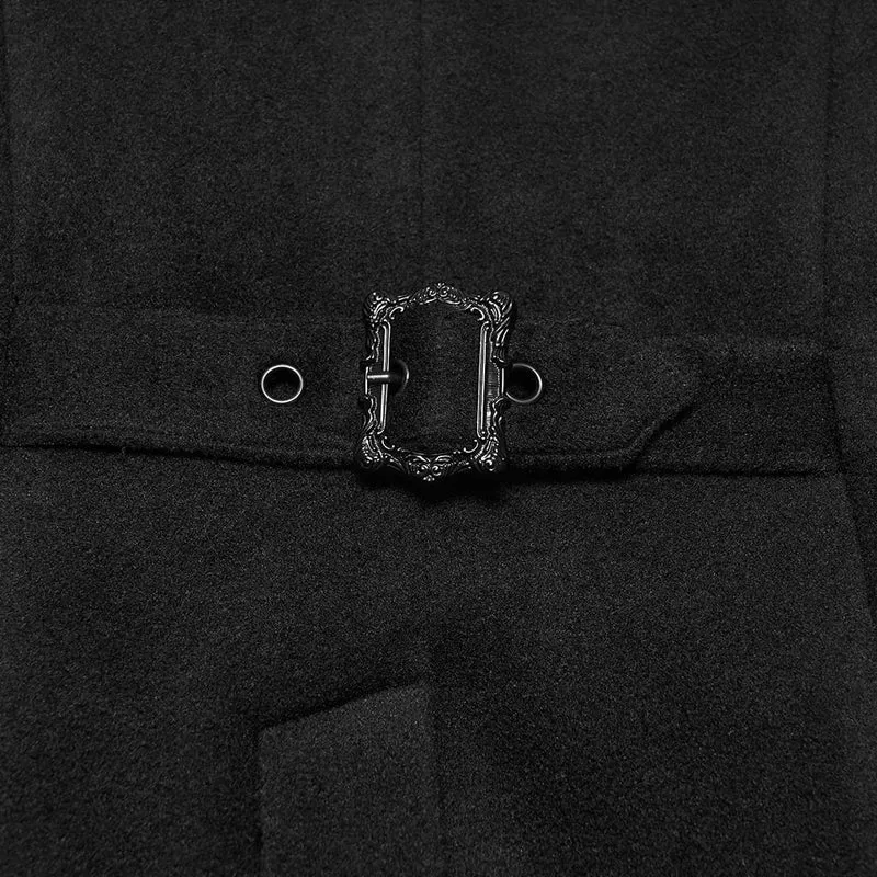 Schwarze Herrenweste im Gothic-Stil mit Spitzenapplikationen, Frontreißverschluss und Stehkragen