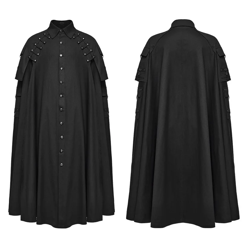 Gothic-Herrenmantel mit Ösen und Nietenkragen, lang