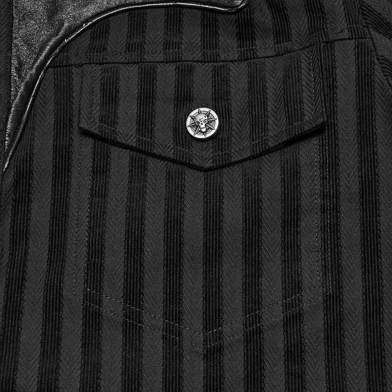 Punk-Streifenhemd für Herren mit Kragen und Patchwork-Details, langärmlig