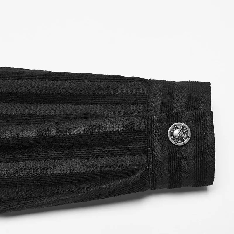 Punk-Streifenhemd für Herren mit Kragen und Patchwork-Details, langärmlig