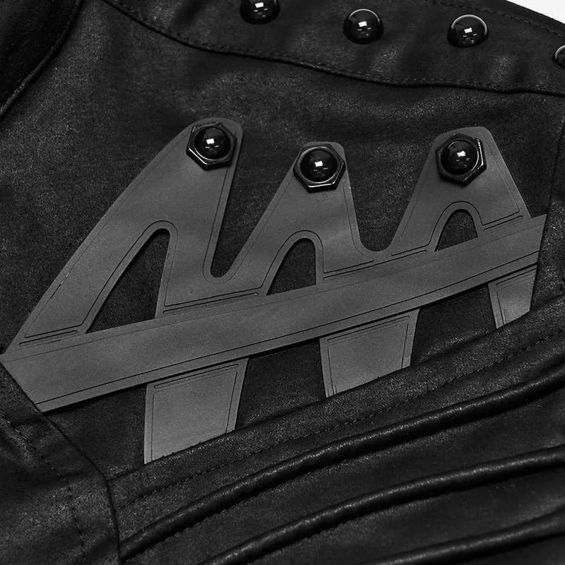 Kurze Herrenjacke im Cyberpunk-Stil mit Nieten, Falten und Stehkragen