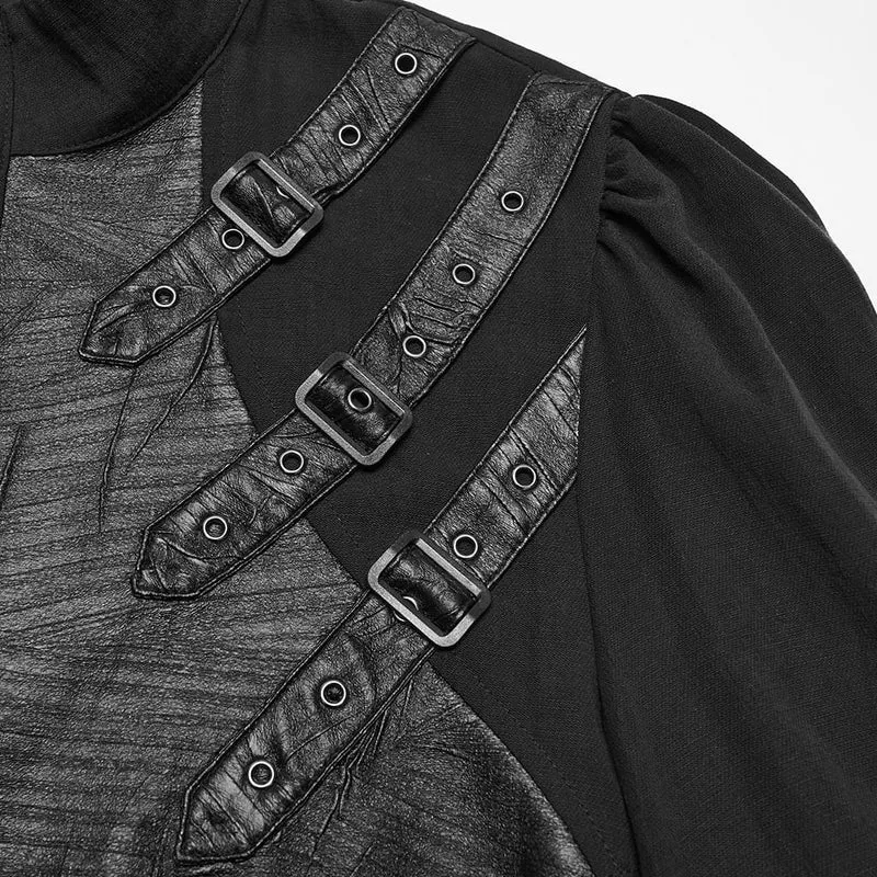 Punk-Herrenhemd mit asymmetrischem Faltenrock, Stehkragen und Bischofsärmeln