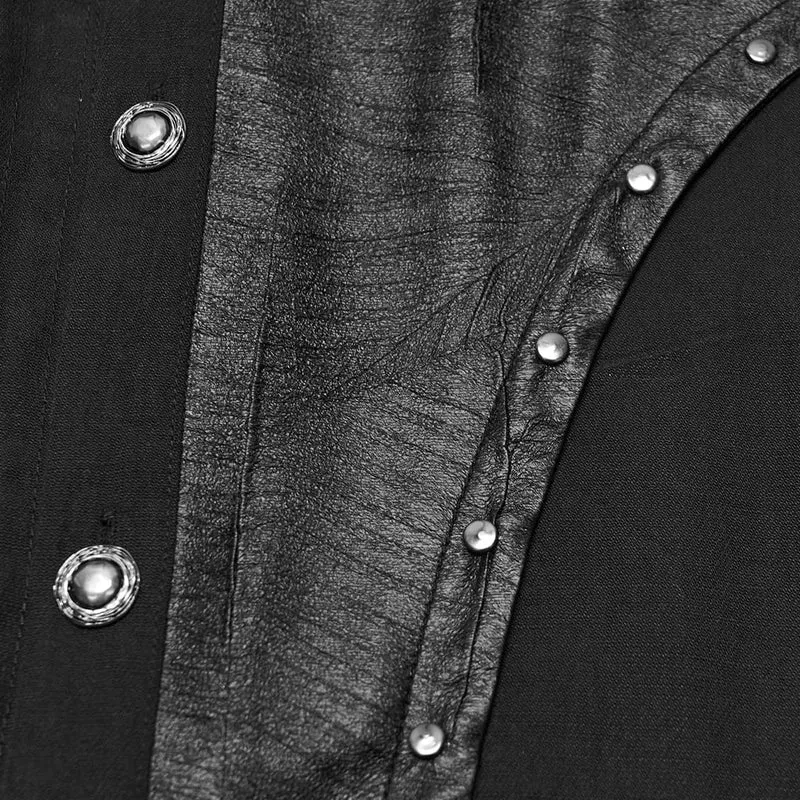 Punk-Herrenhemd mit asymmetrischem Faltenrock, Stehkragen und Bischofsärmeln