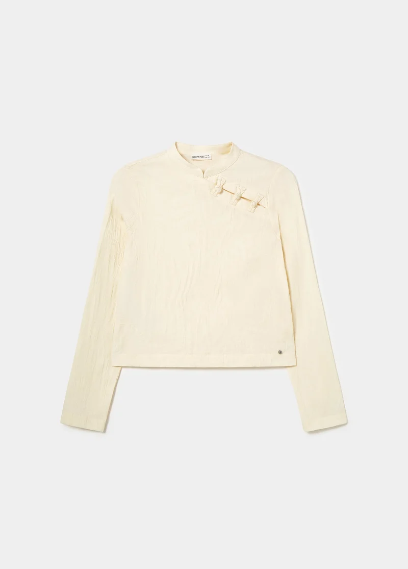 Jacquard blouse with button detail