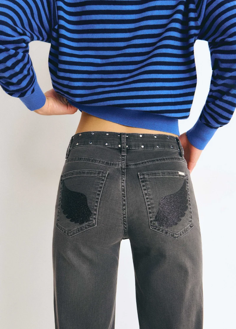 Glitter wing culotte jeans