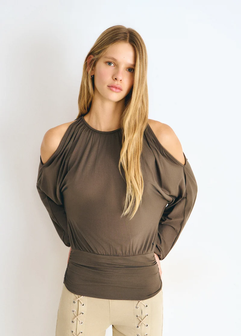 Viscose T-shirt with gathered hem