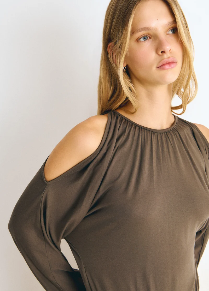 Viscose T-shirt with gathered hem