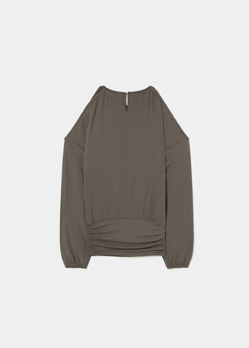 Viscose T-shirt with gathered hem
