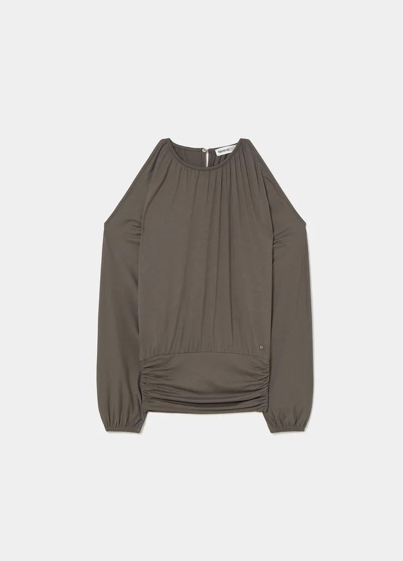 Viscose T-shirt with gathered hem