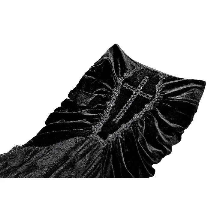 Gothic-Meerjungfrauenrock aus Samt mit floralem Spitzen-Patchwork, gerafftem Kreuzmuster und Zierelementen