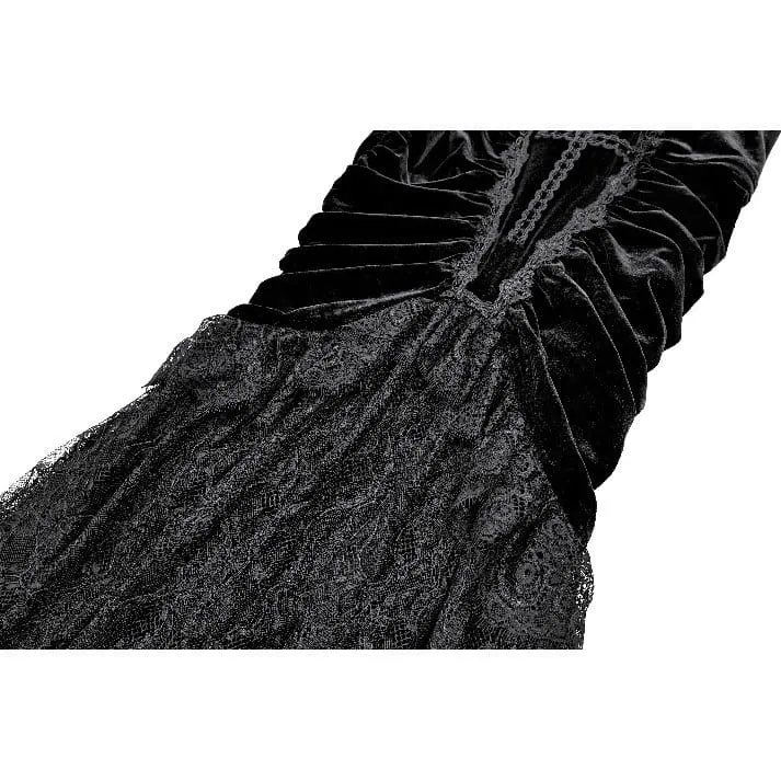 Gothic-Meerjungfrauenrock aus Samt mit floralem Spitzen-Patchwork, gerafftem Kreuzmuster und Zierelementen