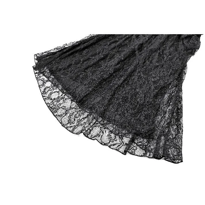Gothic-Meerjungfrauenrock aus Samt mit floralem Spitzen-Patchwork, gerafftem Kreuzmuster und Zierelementen