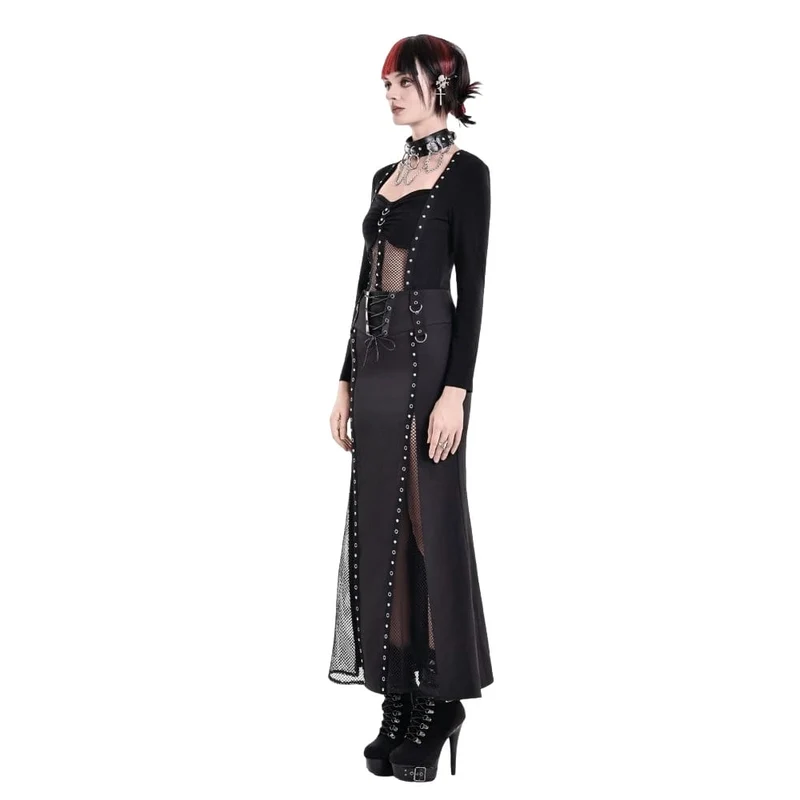 Damen-Meerjungfrauenrock im Cyberpunk-Stil mit Schnürung, Ösen und Mesh-Einsätzen