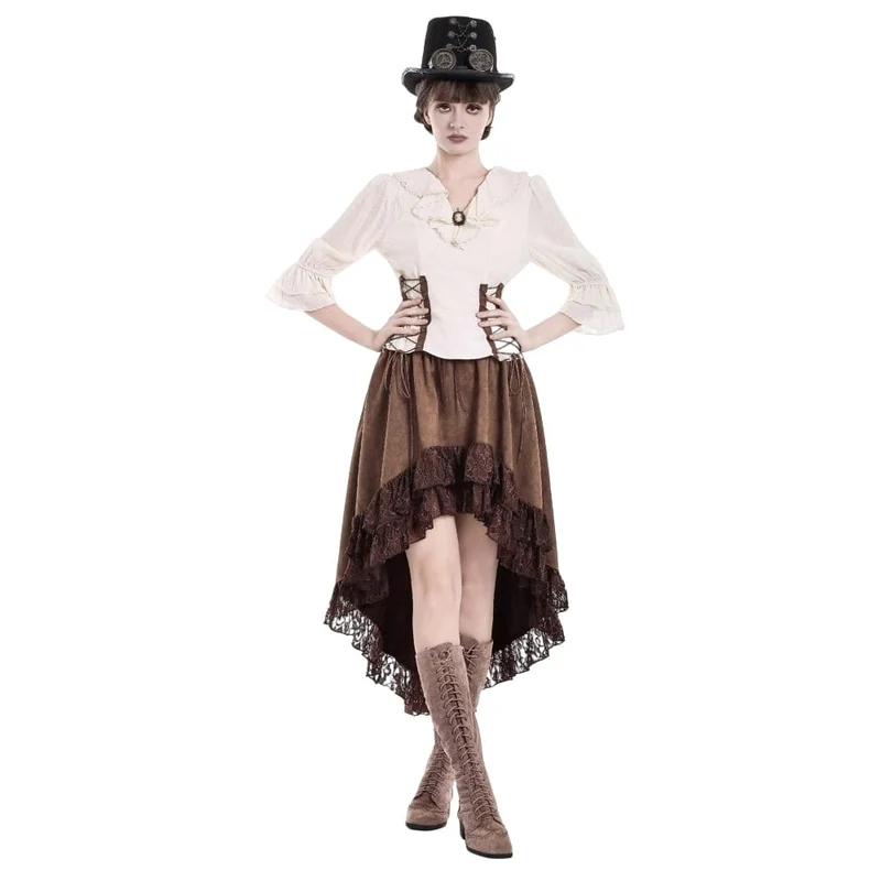Steampunk-Rock für Damen mit floraler Spitzenborte und asymmetrischem Saum