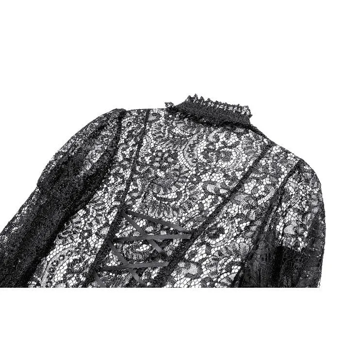 Gothic-Damenmantel mit Blumenmuster, transparenter Spitze, Puffärmeln und Glockenärmeln, langer Mantel