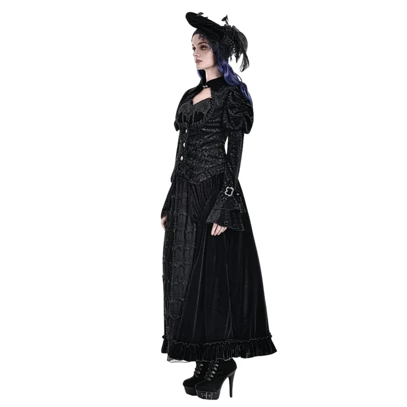 Gothic-Jacquard-Top für Damen mit Cut-out-Schnallenriemen und Glockenärmeln
