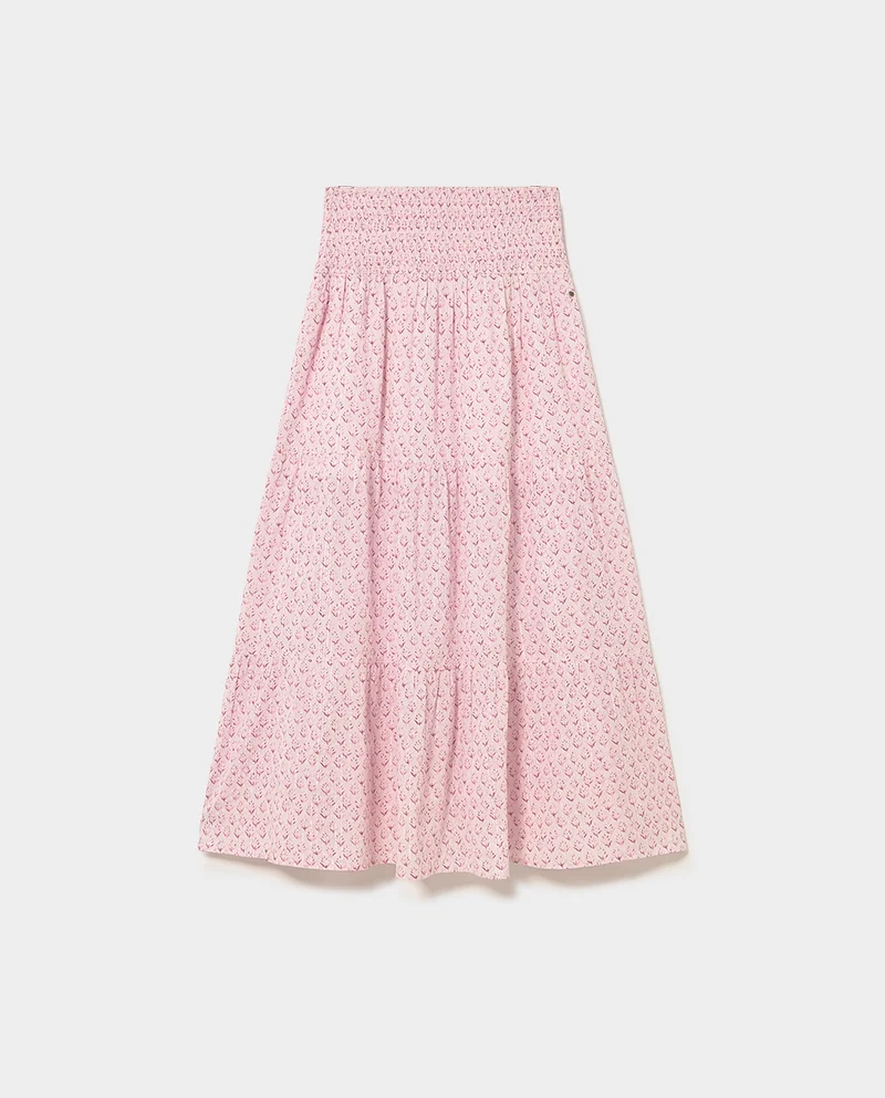 Long printed smocked skirt