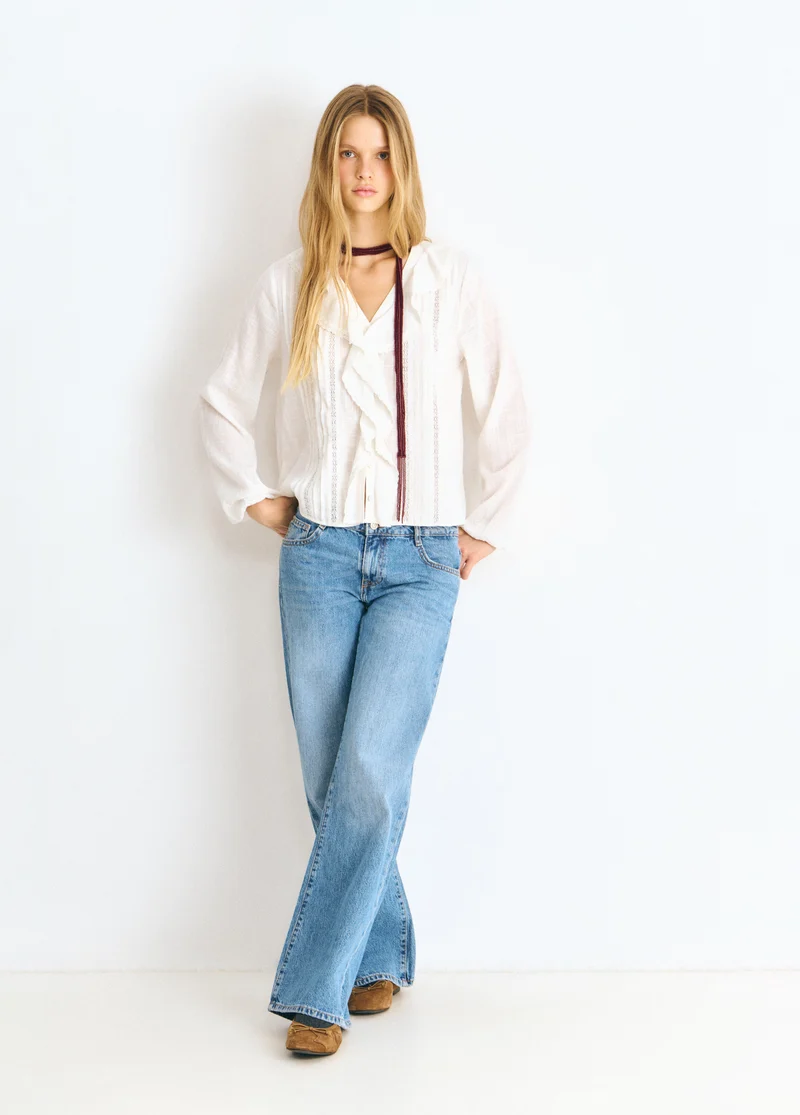 Lurex central ruffle blouse