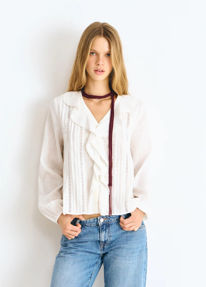 Lurex central ruffle blouse