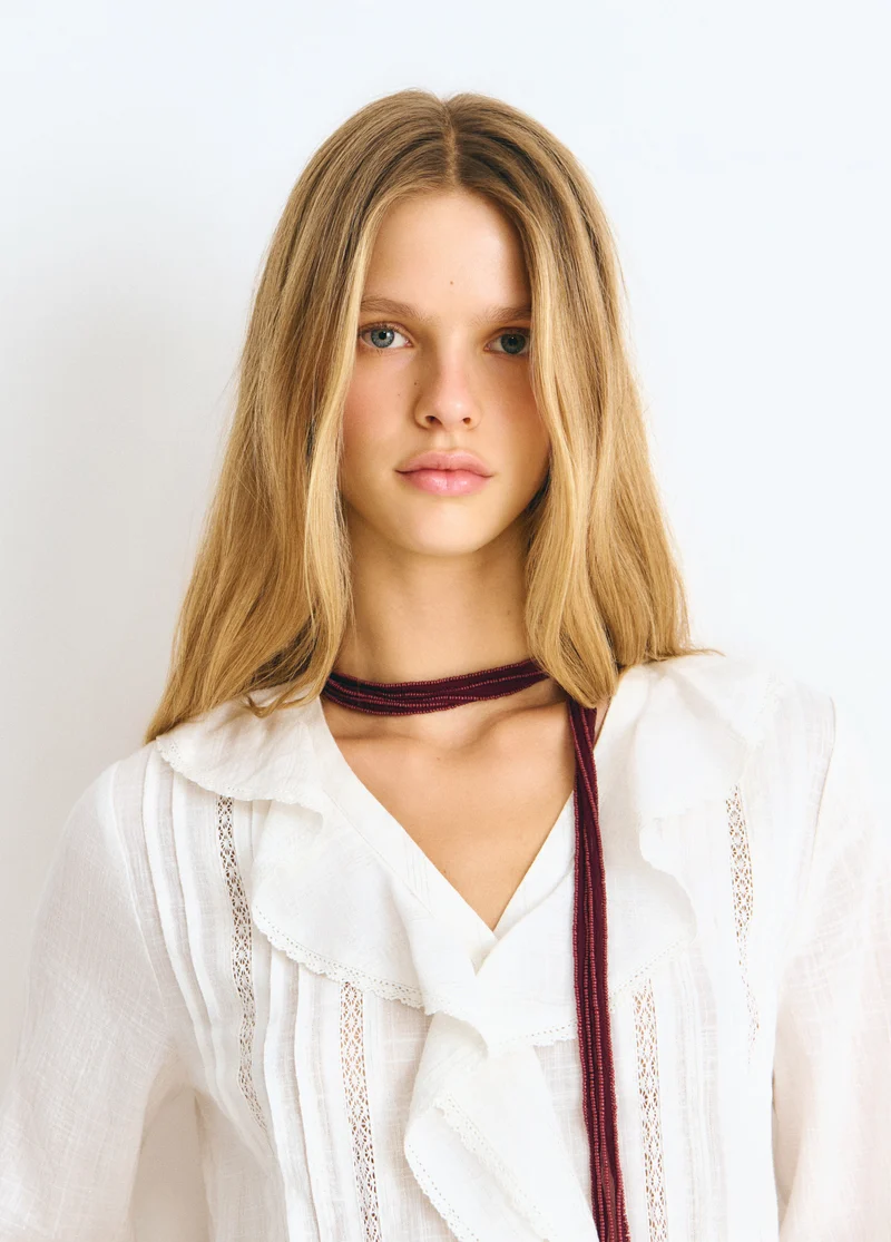Lurex central ruffle blouse