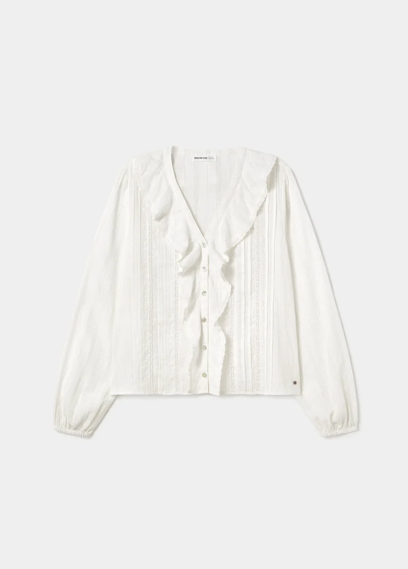 Lurex central ruffle blouse