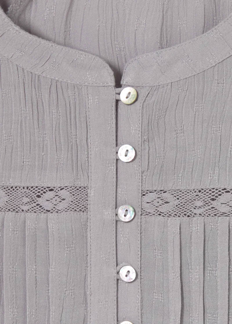 Lace pintuck long-sleeve blouse