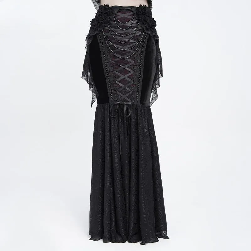 Gothic-Schnürrock mit Rosenperlenkette im Meerjungfrauenstil für Damen