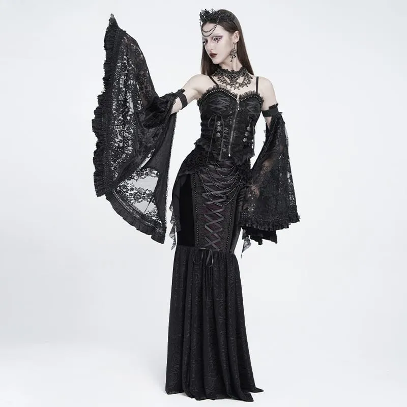 Gothic-Schnürrock mit Rosenperlenkette im Meerjungfrauenstil für Damen