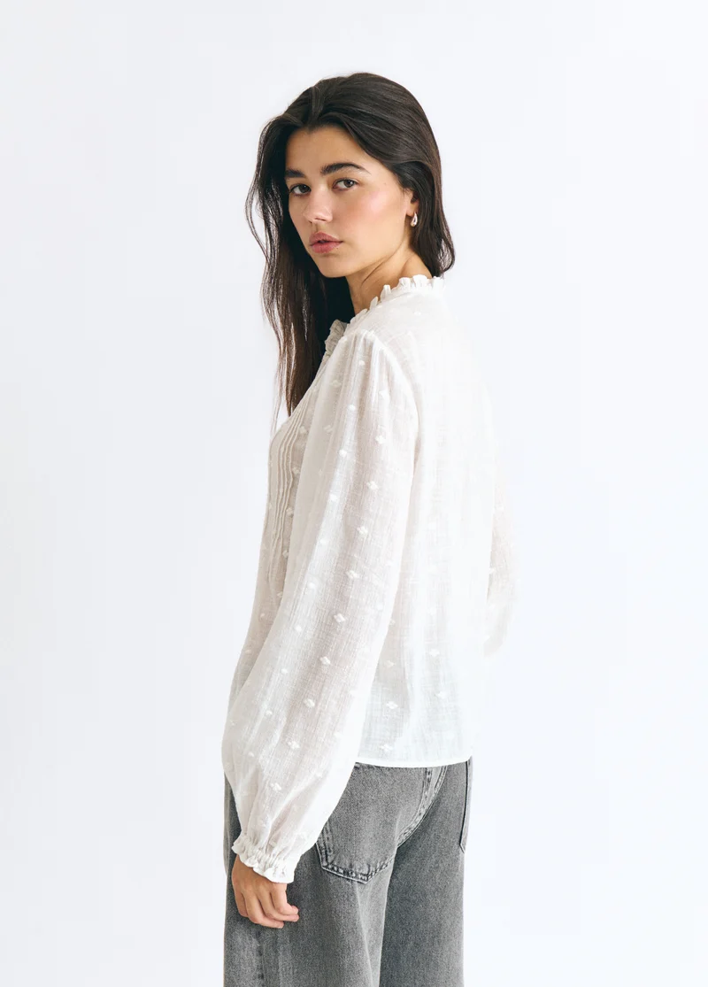 Long-sleeve lurex drawstring blouse