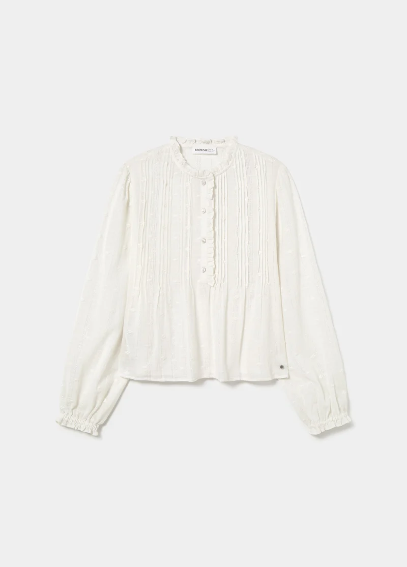 Long-sleeve lurex drawstring blouse