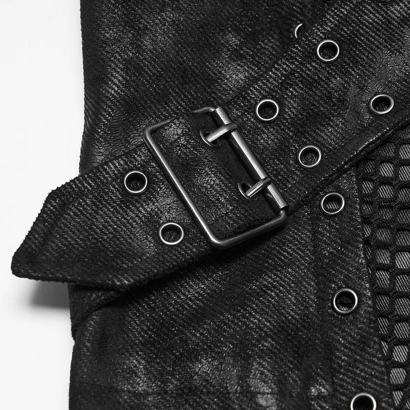 Punk-Weste für Herren mit gekreuzter Ösenstruktur und Schnürverschluss
