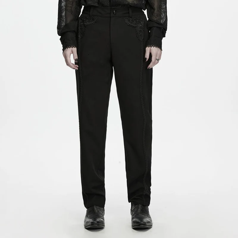 Gothic-Applikationen-besetzte schmal geschnittene Herrenhose für Herren