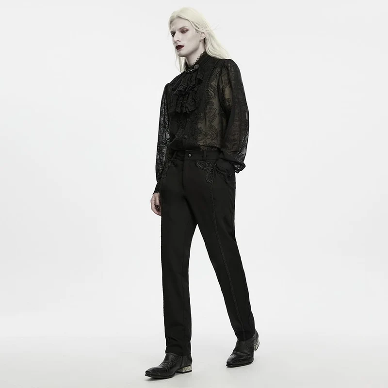 Gothic-Applikationen-besetzte schmal geschnittene Herrenhose für Herren
