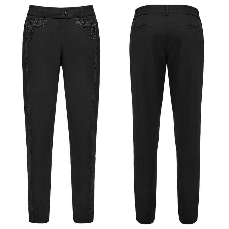 Gothic-Applikationen-besetzte schmal geschnittene Herrenhose für Herren