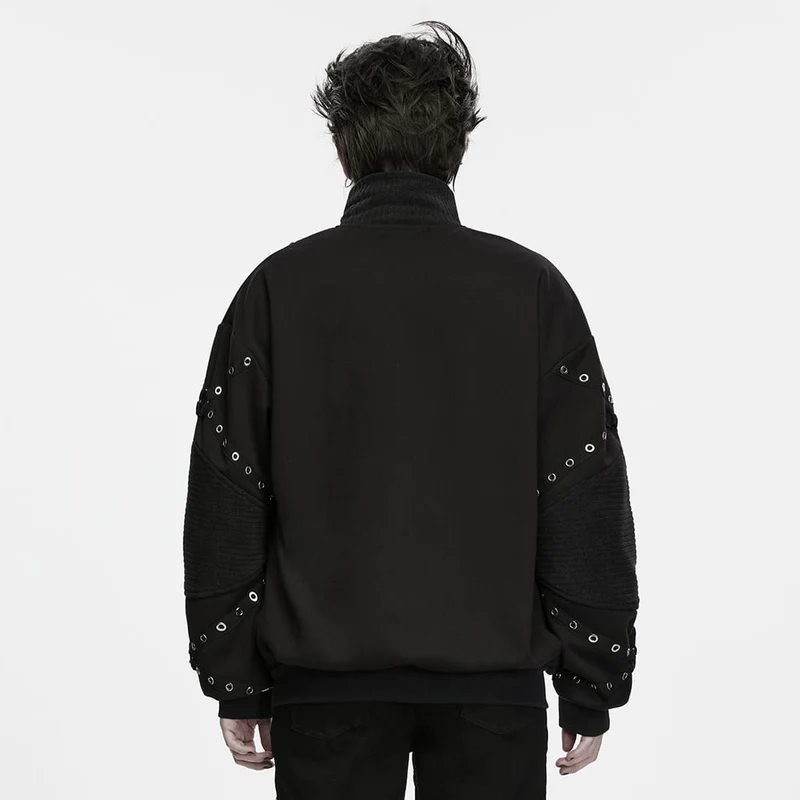 Punk-Herrenjacke mit Stehkragen, Reißverschluss und Ösen