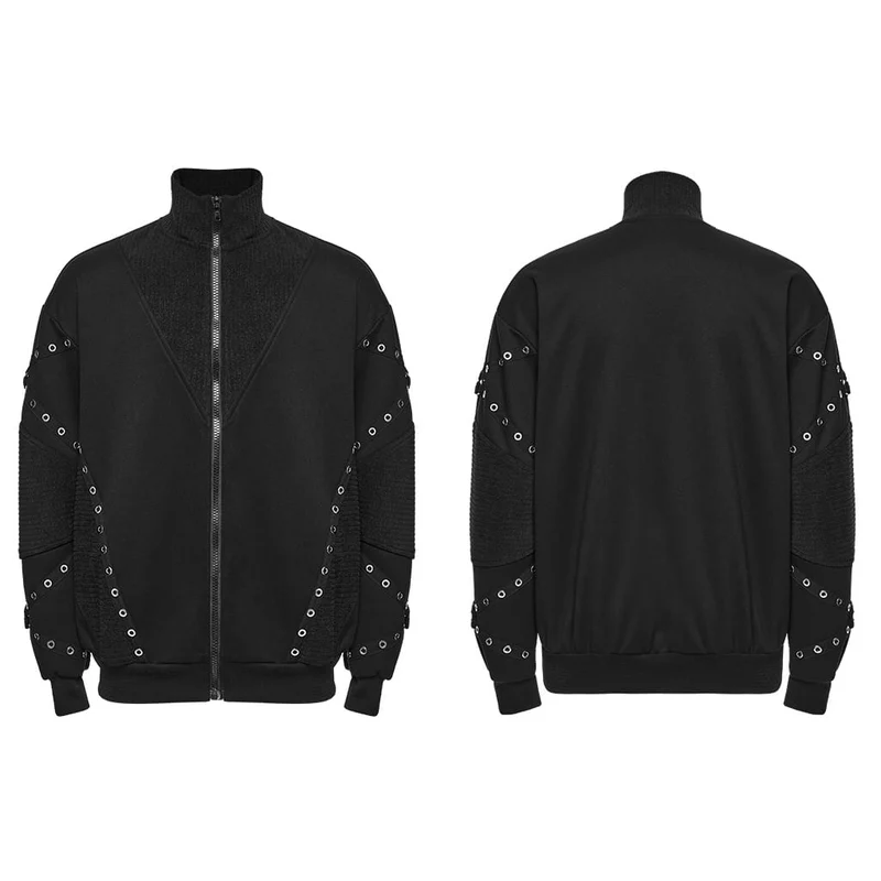 Punk-Herrenjacke mit Stehkragen, Reißverschluss und Ösen