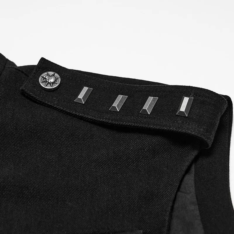 Herren-Techwear-Weste mit mehreren Taschen, Nietenbesatz und Stehkragen