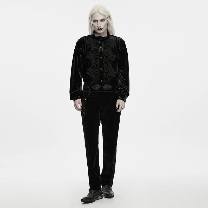 Schwarze Herrenhose im Gothic-Stil mit Applikationen, Schnürung und seitlichem Reißverschluss