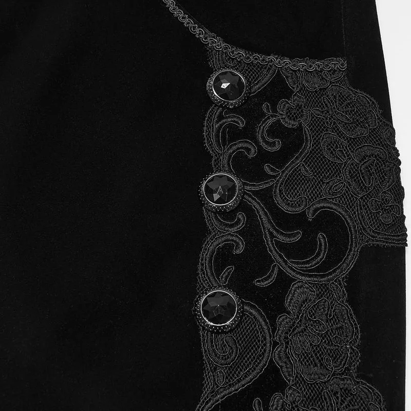 Schwarze Herrenhose im Gothic-Stil mit Applikationen, Schnürung und seitlichem Reißverschluss