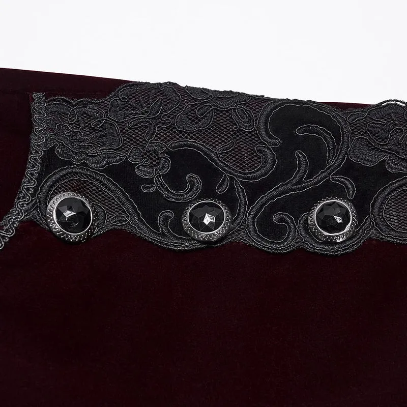 Herrenhose im Gothic-Stil mit Applikationen, Schnürung und seitlichem Reißverschluss, rot