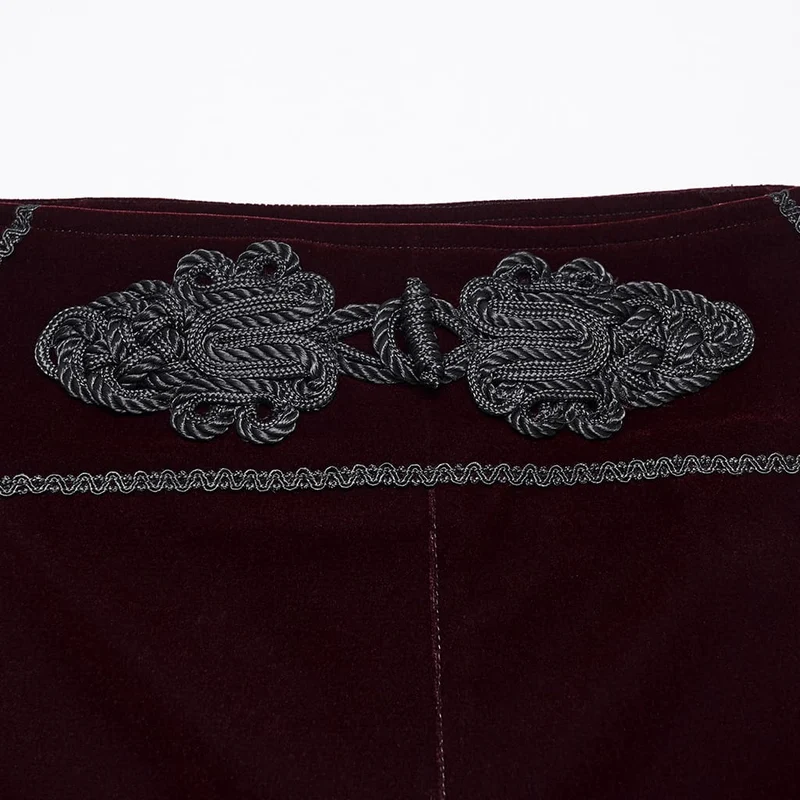 Herrenhose im Gothic-Stil mit Applikationen, Schnürung und seitlichem Reißverschluss, rot